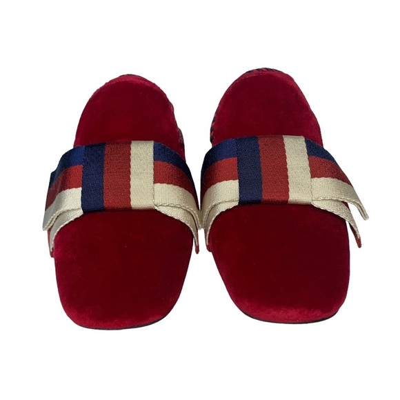 Gucci Red Velvet Sylvie Bow Mules w/ Crystal Embellished Heels - Picture 5 of 8